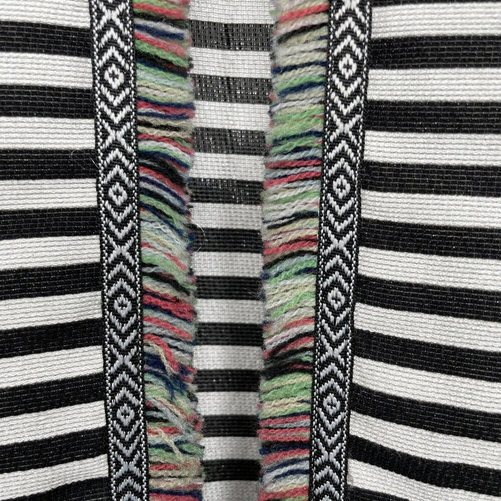 A LA CARTE Funfetti Black White Stripe Open Front Blazer Fringe Trim Wms Sz S - Picture 10 of 13
